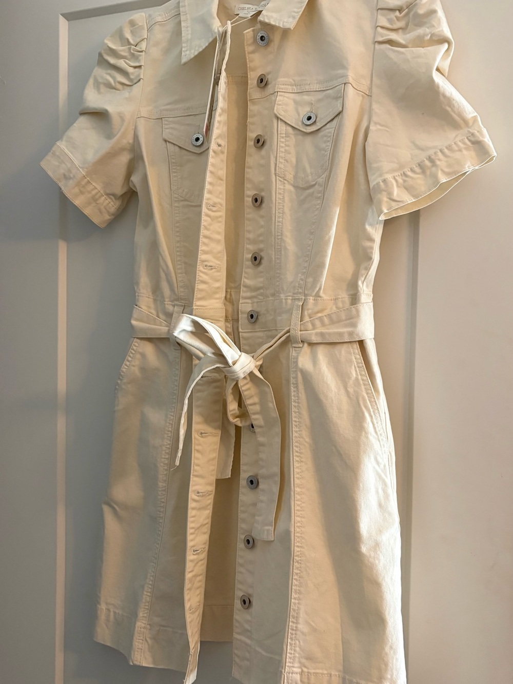 Chelsea & Violet Cream Button-Front Belted Dress